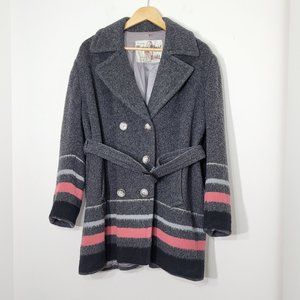 Wagon Wheel Virgin Wool Insulated Lined Belted Gray Pink Stripe Vintage Canadian